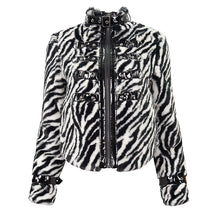 Load image into Gallery viewer, CT182 women black and white striped quilted wool jacket