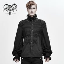 Load image into Gallery viewer, SHT04201 Hand-embroidered coffin shape gothic flower braid men chiffon shirt
