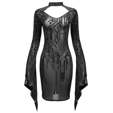 Load image into Gallery viewer, SKT104 Circuit diagram flocking printed flared sleeve dress