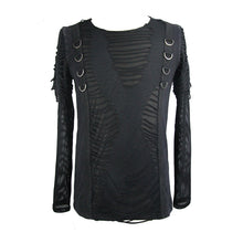 Load image into Gallery viewer, TT058 punk men tattered knitted diamond mesh T-shirt with ribbons