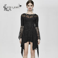 Load image into Gallery viewer, ESKT029 party horn sleeves off shoulder dark fringe stretchy knitted sexy ladies lace dress