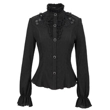 Load image into Gallery viewer, SHT07601 Autumn 3D appliqued shoulder lace stand collar striped black gothic women blouse