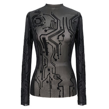 Load image into Gallery viewer, TT172 Cyberpunk Flocking Printing Basic mesh T-shirt