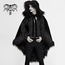 Load image into Gallery viewer, CA019 Gothic fashion women winter warm velvet fur hood black loose cloak