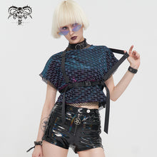 Load image into Gallery viewer, TT221 Cyberpunk dream color mesh Turtleneck Short Sleeve Women's T-Shirt