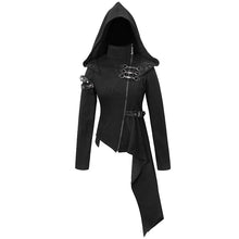 Load image into Gallery viewer, CT157 asymmetrical women black zipper up punk hooded jacket