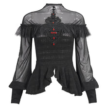 Load image into Gallery viewer, ETT025 mesh horizontal neck sheer lace lantern sleeve gothic women top with red diamond