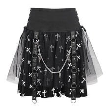 Load image into Gallery viewer, SKT15702 punk women black and white cross printed skirt