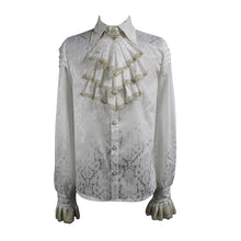 Load image into Gallery viewer, SHT030 Gold embroidered bow tie ruffled sleeves jacquard white gothic men shirts