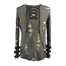 Load image into Gallery viewer, TT099 Autumn everyday wear men black and apricot broken holes punk long sleeves T-shirt