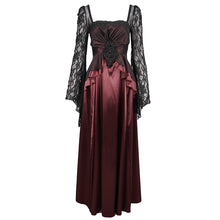 Load image into Gallery viewer, ESKT03702 RED Satin Lace Long Sleeve Gown Dress