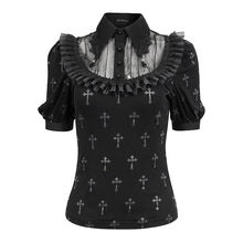 Load image into Gallery viewer, TT22201 Black Cross pattern Printed Short Sleeve T-Shirt