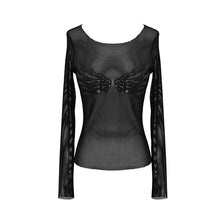 Load image into Gallery viewer, TT135 punk skeleton palm leather embroidery fetish sexy women round collar mesh T-shirt