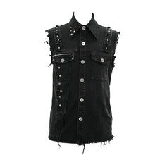 Load image into Gallery viewer, WT045 Summer worn out metallic bullet clip black punk rock sleeveless men shirts