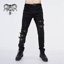 Load image into Gallery viewer, PT092 Asymmetric loops ragged black men punk rock broken holes bandage trousers