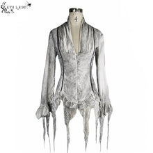 Load image into Gallery viewer, ESHT002 daily lace tassels sexy women long sleeves lace up printed white blouse