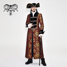 Load image into Gallery viewer, CT096 Pirate style red and gold jacquard gothic pattern men long coat