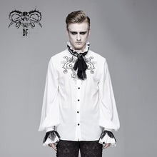 Load image into Gallery viewer, SHT04102 punk wedding Gothic embroidered long sleeve chiffon white men shirt with necktie