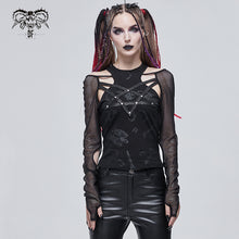 Load image into Gallery viewer, TT176 Pentagram leather striped long sleeve T-shirt