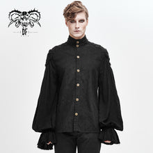 Load image into Gallery viewer, SHT04801 steampunk puff sleeve dark grain jacquard cotton and linen men black shirts