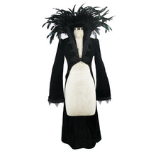 Load image into Gallery viewer, ECT004 Festival short front long back feather stand collar velveteen gothic women black long coat