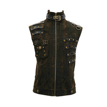 Load image into Gallery viewer, WT038 brown steampunk high collar lace up back zipper up men waistcoat with pockets