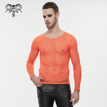 Load image into Gallery viewer, TT19802 Orange Diamond-shaped net basic style long sleeves men t-shirts