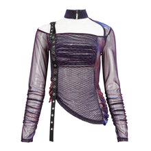 Load image into Gallery viewer, TT226 Color Changing Long Sleeve Asymmetric Mesh T-shirt