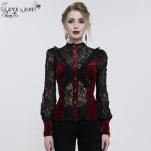 Load image into Gallery viewer, ESHT01502 red fringed iris mesh Goth Shirt