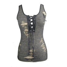 Load image into Gallery viewer, TT112 everyday Summer punk sexy women black apricot broken lines low chest sleeveless vest