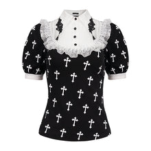 Load image into Gallery viewer, TT22202 Black And White Cross pattern Printed Short Sleeve T-Shirt
