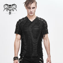 Load image into Gallery viewer, TT138 punk darkness tattered striped summer men short-sleeved T-shirt