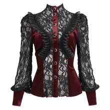 Load image into Gallery viewer, ESHT01502 red fringed iris mesh Goth Shirt