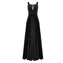 Load image into Gallery viewer, ESKT027 Gothic party Queen velvet flat shouders lace up deep V chest slim sexy long dress