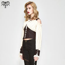 Load image into Gallery viewer, SHT035 Vintage asymmetrical creamy white steampunk sexy ladies halterneck slim blouse