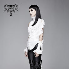 Load image into Gallery viewer, SHT04002 Summer Gothic white women ruffled lace sleeves swallowtail high collar blouse