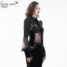 Load image into Gallery viewer, ESHT011 small stand collar long sleeves see through lace paneled sexy women black gothic blouse