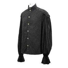 Load image into Gallery viewer, SHT04801 steampunk puff sleeve dark grain jacquard cotton and linen men black shirts
