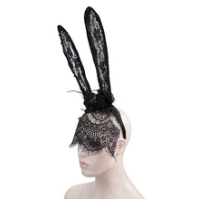Load image into Gallery viewer, AS118 sexy women lace black Bunny ear bubble beaded headband with veil