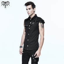 Load image into Gallery viewer, SHT02901 daily life punk rock men black sleeveless shirts with one shoulder armor