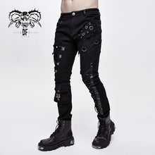 Load image into Gallery viewer, PT100 punk heavy metal lace up leg torn men trousers with loops