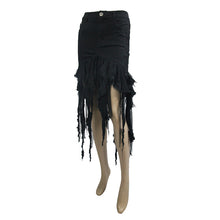 Load image into Gallery viewer, SKT078 streetwear irregular strip tattered fitted waist sexy women unedge half package hip skirts