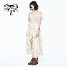Load image into Gallery viewer, SKT077 creamy white steampunk Victoria vintage drawstring embroidered lace women long dress