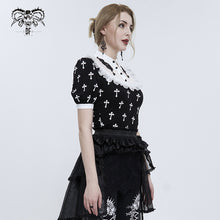 Load image into Gallery viewer, TT22202 Black And White Cross pattern Printed Short Sleeve T-Shirt