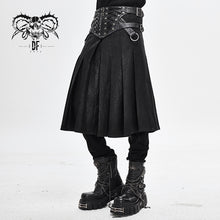 Load image into Gallery viewer, SKT108 punk metallic mist textured leather waistband dark grain pleated men kilts