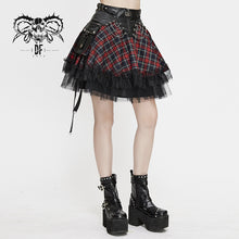 Load image into Gallery viewer, SKT110 Daily black and red young girls punk lace up Scottish plaid Tartan skirts with bag