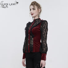 Load image into Gallery viewer, ESHT01502 red fringed iris mesh Goth Shirt
