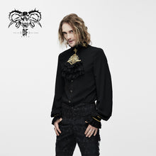 Load image into Gallery viewer, SHT02301 Men Gothic black and gold embroidered lace sleeves bow tie chiffon shirts