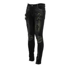 Load image into Gallery viewer, PT10402 steampunk rock bronze fitted leather men trousers with cross