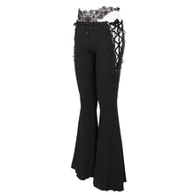 Load image into Gallery viewer, EPT008 hollow out sexy girls black bell-bottoms pants with lace and diamond